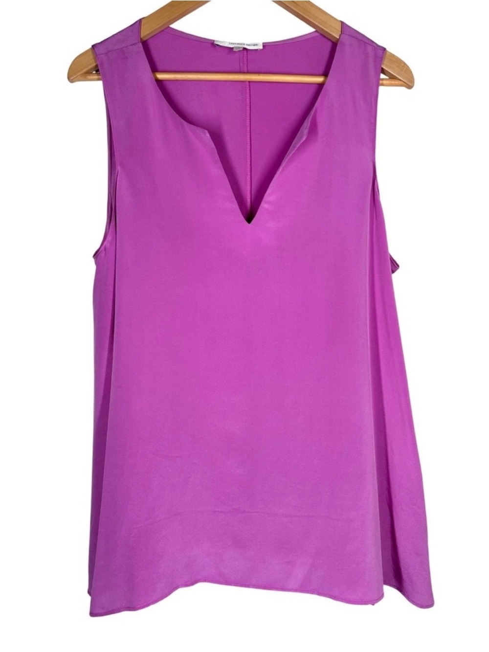 Lavender Brown Lilac 100% Silk Sleeveless Top XL V-Neck‎ Blouse Slimming USA EUC